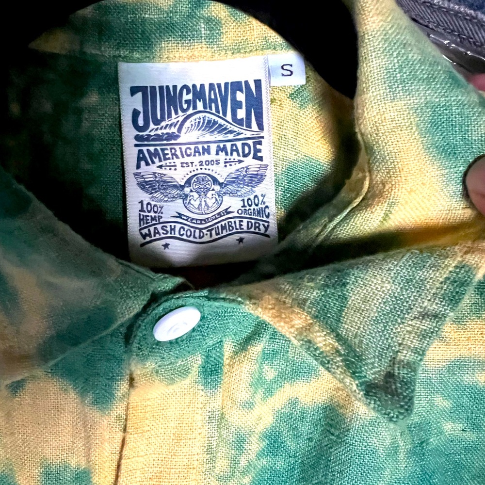 Jungmaven green and yellow dye short sleeve shirt Small - Picture 2 of 6